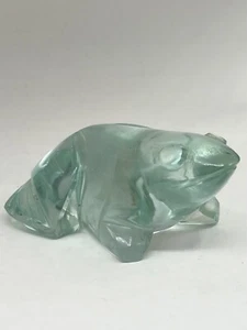 Statuina vintage rana in vetro fermacarte verde intagliato 3,5” usata in ottime condizioni - Foto 1 di 5
