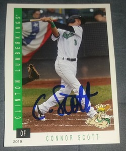 Miami Marlins Connor Scott Signed 2019 Clinton LumberKings Auto Card