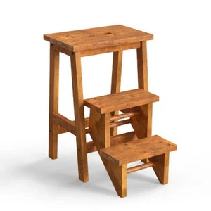 3-in-1 Rubber Wood Step Stool with Convenient Handle-Dark Brown - Color: Dark Br - Picture 1 of 5