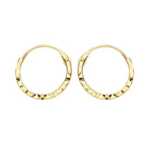 9K Gold Huggie Hoop Earrings | Dainty Minimalist Sleeper Hoops |Diamond Cut - Picture 1 of 10