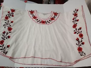 Poncho Crema Western Fiesta Boho Bordado FLORAL Forever 21 Rojo y Marrón MED - Imagen 1 de 5