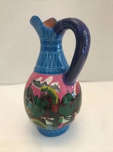 Talavera Pitcher Red Clay Handpainted Colorful 10” Tall Mexico Pottery - Picture 1 of 12