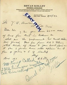 1932 LETTERHEAD Del Rio Texas BRYAN KELLEY SPORTSMAN'S HEADQUARTERS O. C. Day - Picture 1 of 1