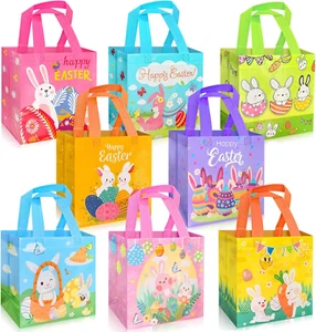 8 PCS Easter Gift Bags, Baskets with Handle, Reusable Goodie Bags for Egg Hunt - Picture 1 of 8