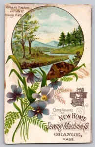 vintage New Home Sewing Machine Orange MA Violets Victorian Trade Card - Picture 1 of 2