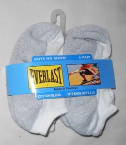 Vintage Boys Everlast 6 Pair White Gray Low Cut No Show Ankle Pack Socks 6-8.5 - Picture 1 of 1