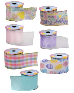 New Wired Edged Ribbon Easter Eggs Blue Pink Purple Plaid Happy Easter ~ Choice - Picture 1 of 9
