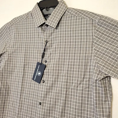 Nice HART SHAFFNER MARX Men's Shirt Short Sleeve Black Plaid Lg NWT $89.50 - Image 1 of 4
