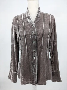 J. Jill Women's Gray Rayon Silk Crushed Velvet Button Up Shirt Size S - Picture 1 of 15