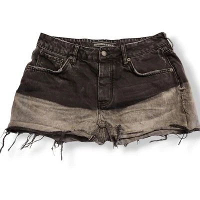 Superdry Black Dip Dye Distressed Black Denim Jean Shorts Women's Size 26 - Image 1 of 4