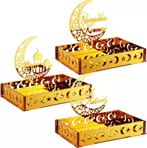 3 Sets Ramadan Serving Trays Gold Eid Mubarak Ramadan Decorations for Home Moon  - Picture 1 of 12