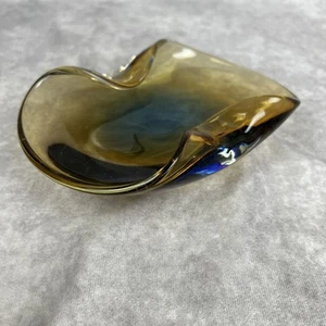 VTG Sommerso Pinched Geode Glass Ashtray Bowl Amber and Blue - Picture 1 of 8