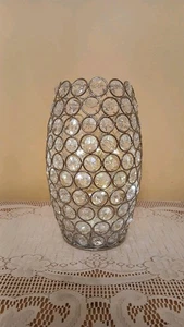 Rare 8.5”  Faceted Gem Glass Curved Silver Hurricane Lamp With Timer! - Picture 1 of 8