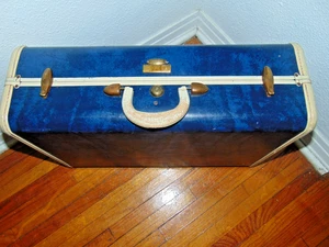 Vintage 1950s Dark Blue White Samsonite Shwayder Hard Side Suitcase 21" - Picture 1 of 6