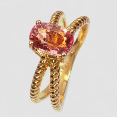 925 STERLING SILVER JEWELRY YELLOW RINGS 1.43CT SUNSET PINK TOURMALINE HANDMADE - Image 1 of 4