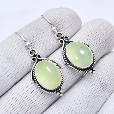 Prehnite 925 Sterling Silver Earring, Christmas Gift, Gift For Her E135435 - Image 1 of 4