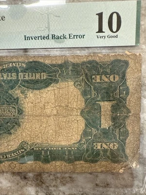 Inverted Back Error! 1899 $1 Black Eagle Silver Certifcate Fr. 230 PMG VG10 - Image 1 of 4