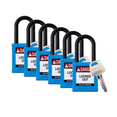 Brady Safety Padlock Blue Nylon 6 Pin Keyed Different 1 1/2 Shackle PK6 OSHA - Image 1 of 3