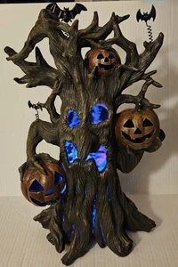 18" Lighted Resin Haunted Halloween Tree With Sounds, Multicolor Pumpkins, Bats - Picture 1 of 15