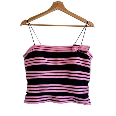 JS COLLECTIONS PINK BLACK Y2K STRIPED BOW TOP WOMENS 10 - Image 1 of 4