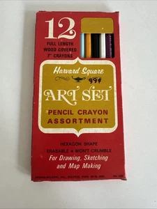 Harvard Square Art Set 12 Colors - Wood Covered Pencil Crayons - Vintage USA - Picture 1 of 5
