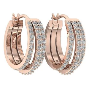 Hoops Earrings Natural Diamond I1 G 0.90 Carat 14k Rose Gold Prong Set 0.80 Inch - Picture 1 of 12