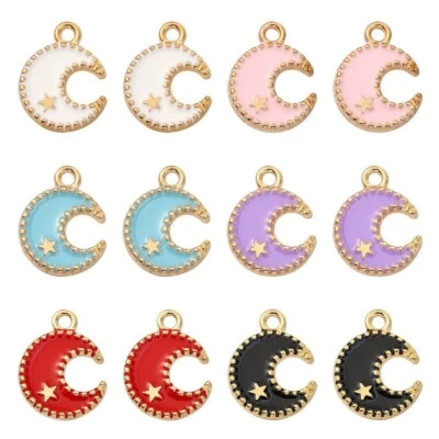 60x Enamel Star Moon Charms Pendants for DIY Necklace Bracelet Jewelry Making - Изображение 1 из 4