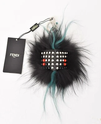 NIB New FENDI Roma Italy Black Charm Pom Pom Spike Key Fob Holder Key Chain - Image 1 of 4