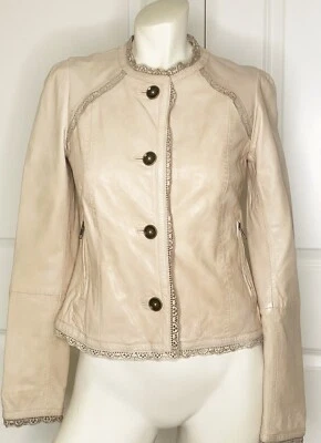 CHAQUETA ELEVENSES ANTHROPOLOGY CUERO BEIGE RIBETE OJALES TALLA: 2 Foto 1 de 4