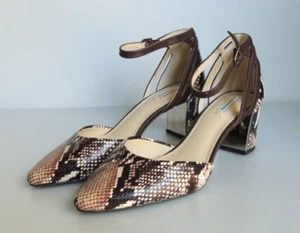ALEX MARIE Shoe Ankle Strap Heel NWOB Brown/Cream Snakeskin Print 7M Leather WOW - Picture 1 of 9