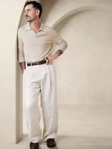 Banana Republic Cashmere-Silk Sweater Polo | Heather Oatmeal Medium #869235 NEW - Picture 1 of 3
