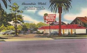 Alexandria Motel Figueroa Street US 66 Alt Los Angeles California linen postcard - Picture 1 of 2