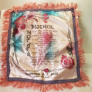 Vintage SHEPPARD Air Force Base MOTHER Satin Souvenir Pillow Case Fringe Texas - Picture 1 of 12