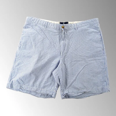 American Living Shorts Mens 42 Seersucker Striped Blue White Flat Front Chino - Image 1 of 4