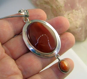 Nachlass Vintage Atemberaubende Große Glänzende Sterling Silber Karneol Achat Halskette - Bild 1 von 5