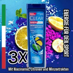 3X Clear MEN Anti-Schuppen Shampoo RIENERGIZZANTE SPORT (3X 225ml)  - Bild 1 von 6