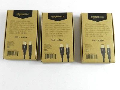 LOT (3) Amazon Basics PC045 16ft USB 2.0 Male to B Male Cable BRAND NEW B141 - Image 1 of 3