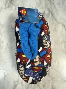 Superman Slipper Socks Child S/M Shoe Sz 8-13 Hero Superhero Fuzzy Babba NEW - Picture 1 of 10