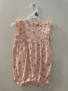NWT Baby Girls Child Of Mine Peach Romper Size 12 Months Short Slv Ruffle Shorts - Picture 1 of 6
