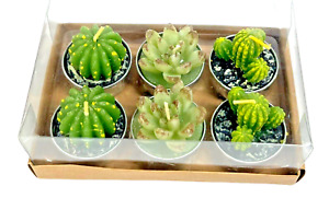 Set of 6 Faux Cactus Tea Light Candle Green Western Decor Mini Succulent Candle