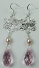Flower Statement Earrings  Pink Briolette Crystal  & Pearls Handmade Jewelry