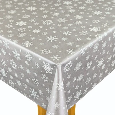 Grey Christmas Snowflakes Tex PVC Vinyl Wipe Clean Oilcloth Tablecloth - Image 1 of 2