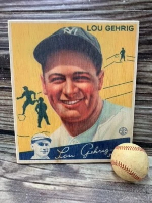 1934 Goudey Lou Gehrig  Wood Baseball Card Sign Display - 10"x12" - Image 1 of 3