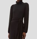 $160 Ganni Women's Black Dotted Mesh Turtleneck Long-sleeve BlouseTop Size 34