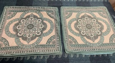 Set Of 2 Teal Mandela 22 x 22” Pillow Covers Shams Bohemian Beachy Square Hippie - Image 1 of 4