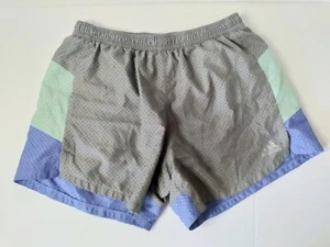 Adidas Girls grey blue Mesh Athletic Shorts Classic Logo Stripe Size Large (14) - Picture 1 of 5
