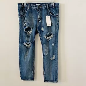 Pantalones de mezclilla ajustados Tobi con cremallera al tobillo talla 28 recortados destruidos desgastados bolsillos para mujer - Imagen 1 de 12