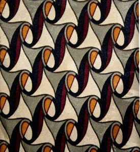 Policy Mens Necktie Olive Green Dark Red Beige Yellow Swirl Wave Print 57x 3.75" - Picture 1 of 3