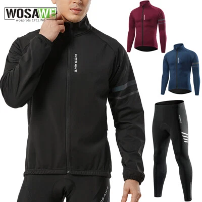 Мужские зимние теплые велосипедные комплекты WOSAWE теплые флисовые куртки спортивные штаны с подкладкой - Изображение 1 из 4
