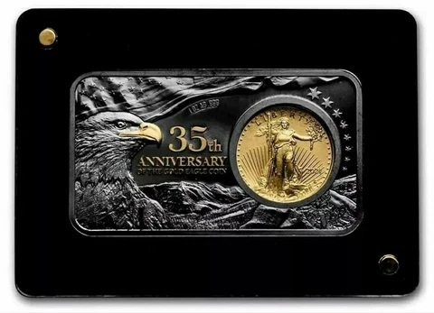 2021 1 Oz Silver N 1/10 Oz GOLD $5 35TH ANNIVERSARY AMERICAN EAGLE Bar N Coin Cover